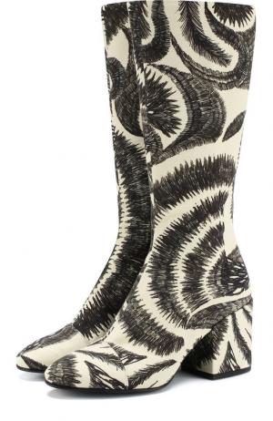 Текстильные сапоги с принтом на устойчивом каблуке Dries Van Noten. Цвет: черно-белый