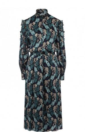 Приталенное шелковое платье-миди с принтом Kiton. Цвет: синий