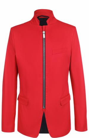 Хлопковый приталенный пиджак на молнии с воротником-стойкой Dirk Bikkembergs. Цвет: красный