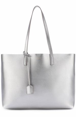 Кожаная сумка-шоппер с косметичкой Saint Laurent. Цвет: серебряный