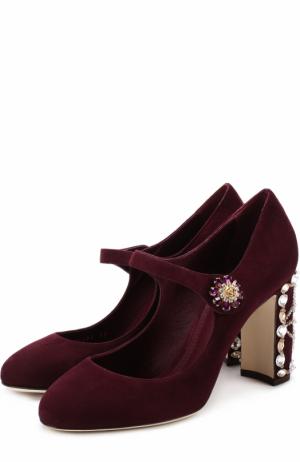 Замшевые туфли Vally на декорированном каблуке Dolce & Gabbana. Цвет: бордовый