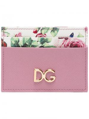 Визитница с логотипом и цветочным принтом Dolce & Gabbana. Цвет: розовый и фиолетовый