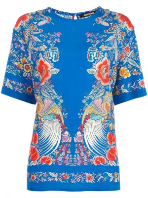 Блузка с цветочной вышивкой Roberto Cavalli. Цвет: синий