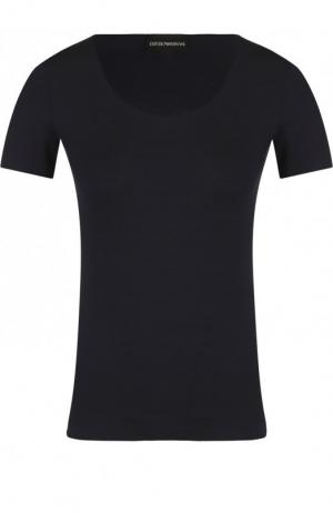 Однотонная футболка с круглым вырезом Emporio Armani. Цвет: темно-синий