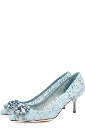 Кружевные туфли Rainbow Lace с брошью Dolce & Gabbana. Цвет: голубой