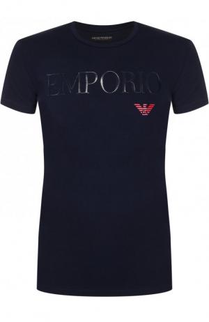 Хлопковая футболка с круглым вырезом Emporio Armani. Цвет: темно-синий