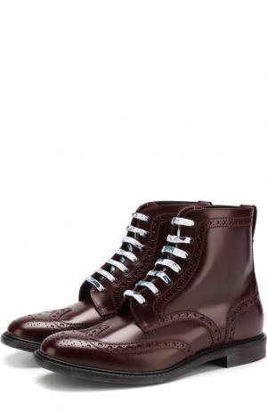 Высокие кожаные ботинки на шнуровке с брогированием Burberry. Цвет: бордовый