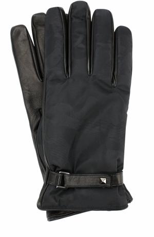 Кожаные перчатки  Garavani с текстильной отделкой и камуфляжным принтом Valentino. Цвет: черный