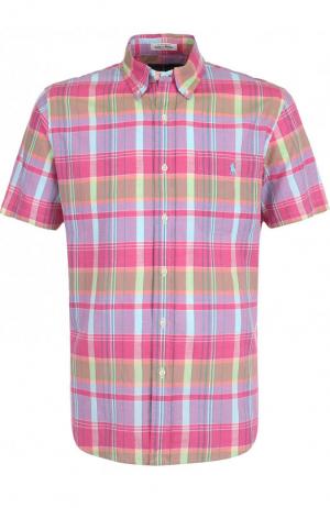 Хлопковая рубашка с короткими рукавами Polo Ralph Lauren. Цвет: розовый