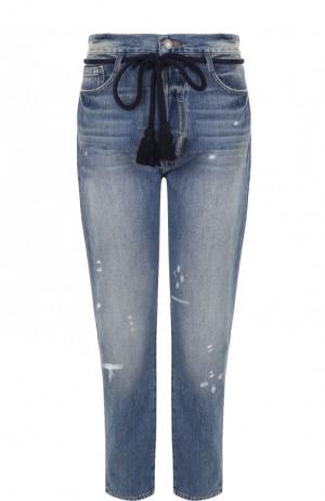 Укороченные джинсы с потертостями Frame Denim. Цвет: голубой