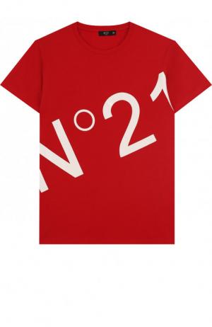 Хлопковая футболка с логотипом бренда No. 21. Цвет: красный