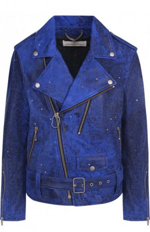 Кожаная куртка с декоративной отделкой Golden Goose Deluxe Brand. Цвет: синий