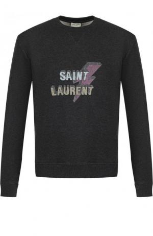 Хлопковый свитшот с принтом Saint Laurent. Цвет: серый