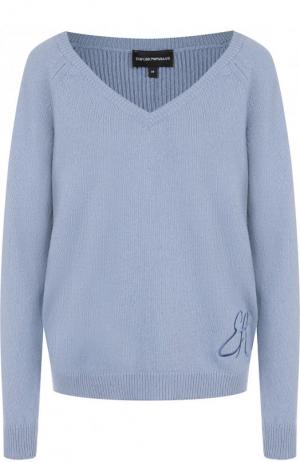 Однотонный пуловер с V-образным вырезом Emporio Armani. Цвет: синий