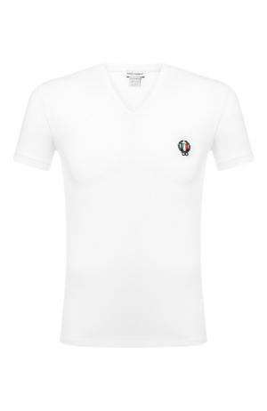 Хлопковая футболка с V-образным вырезом Dolce & Gabbana. Цвет: белый