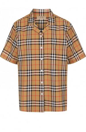 Хлопковая блуза с коротким рукавом в клетку Burberry. Цвет: желтый