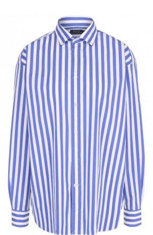 Хлопковая блуза свободного кроя в полоску Polo Ralph Lauren. Цвет: синий