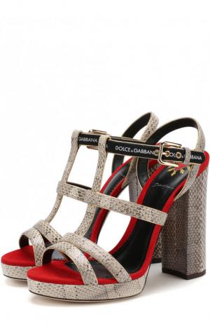 Босоножки Keira из кожи змеи на устойчивом каблуке Dolce & Gabbana. Цвет: серый