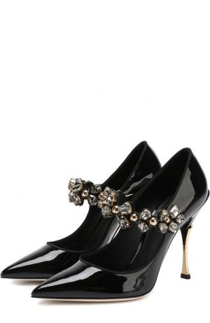 Лаковые туфли Mary Jane Cardinale с декорированным ремешком Dolce & Gabbana. Цвет: черный