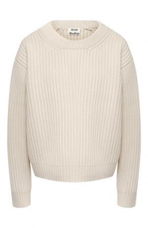 Вязаный шерстяной пуловер со спущенным рукавом Acne Studios. Цвет: кремовый
