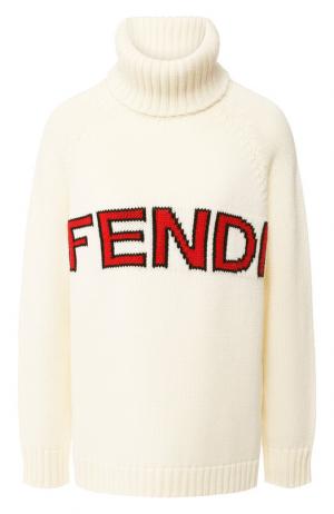 Шерстяной пуловер с вышитым логотипом бренда Fendi. Цвет: белый