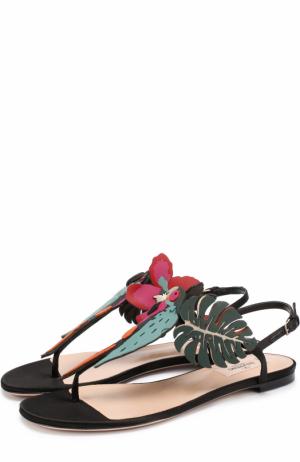Кожаные сандалии  Garavani Tropical Dream с аппликацией Valentino. Цвет: черный