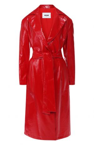 Однотонное пальто с поясом и карманами MSGM. Цвет: красный