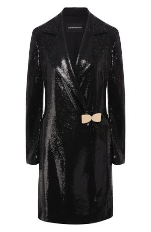 Пальто с пайетками и отложным воротником Emporio Armani. Цвет: черный