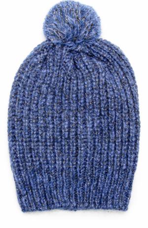 Вязаная шапка с помпоном и отделкой металлизированной нитью Deha. Цвет: синий