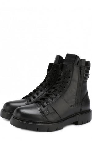 Высокие кожаные ботинки на шнуровке с молнией O.X.S.. Цвет: черный