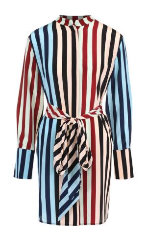 Шелковое платье-рубашка с поясом и принтом Diane Von Furstenberg. Цвет: разноцветный