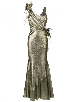 Платье без рукавов с цветочным декором Alberta Ferretti. Цвет: металлический