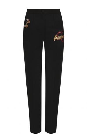 Укороченные шерстяные брюки с декоративной отделкой Dolce & Gabbana. Цвет: черный