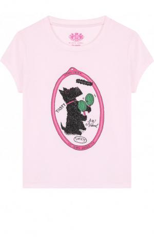 Хлопковая футболка с принтом Juicy Couture. Цвет: светло-розовый