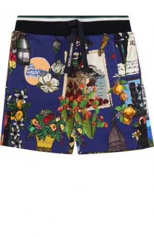 Хлопковые шорты с поясом на кулиске Dolce & Gabbana. Цвет: синий