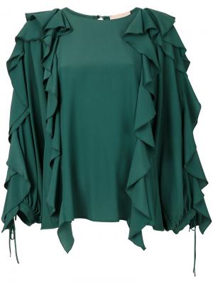 Драпированная блузка с оборками Erika Cavallini. Цвет: зелёный