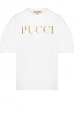 Хлопковая футболка с логотипом бренда Emilio Pucci. Цвет: белый