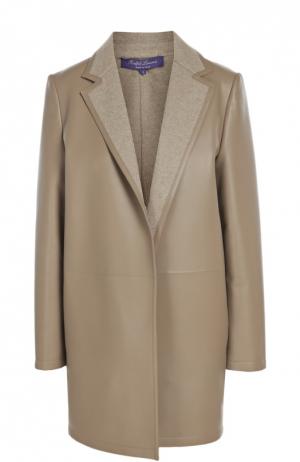 Кожаное утепленное пальто с широкими лацканами Ralph Lauren. Цвет: бежевый
