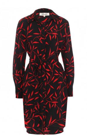 Шелковое платье-рубашка с принтом и поясом Diane Von Furstenberg. Цвет: черный