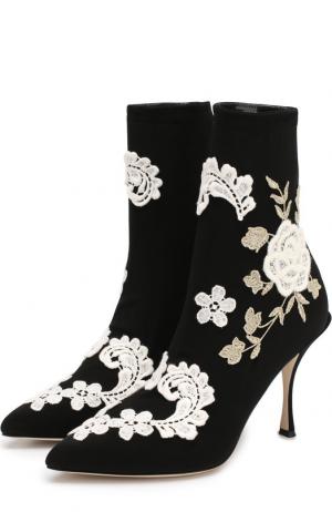 Текстильные ботильоны Lori с вышивкой на шпильке Dolce & Gabbana. Цвет: черный