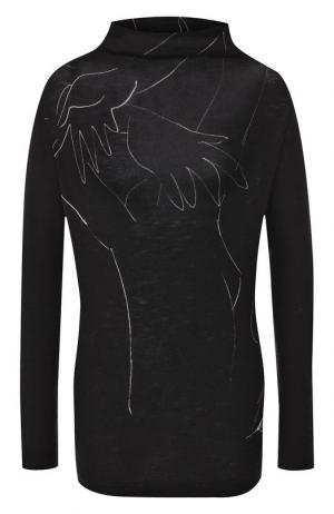 Шерстяной пуловер с воротником-стойкой и принтом Yohji Yamamoto. Цвет: черный
