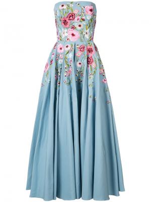 Платье с цветочной вышивкой Marchesa Notte. Цвет: синий