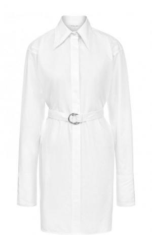 Хлопковое платье-рубашка с поясом Helmut Lang. Цвет: белый