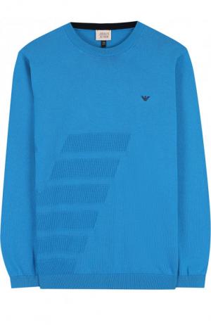 Хлопковый пуловер с фактурной отделкой и круглым вырезом Armani Junior. Цвет: бирюзовый