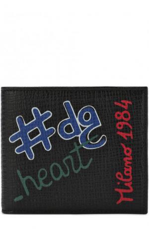 Кожаное портмоне с отделениями для кредитных карт и принтом Dolce & Gabbana. Цвет: черный