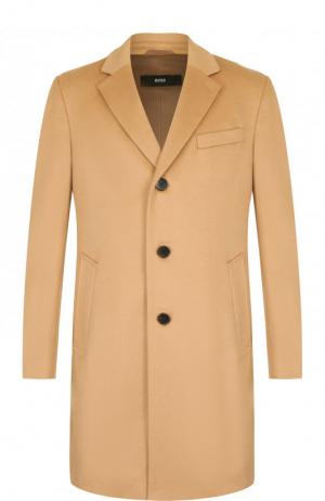Однобортное пальто из смеси шерсти и кашемира BOSS. Цвет: бежевый