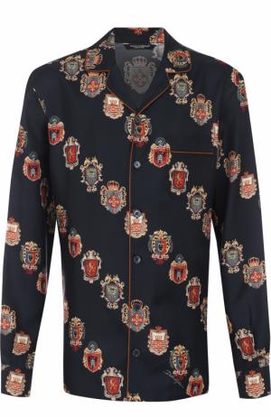 Шелковая домашняя сорочка с принтом Dolce & Gabbana. Цвет: синий