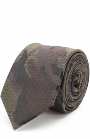 Шелковый галстук с камуфляжным принтом Valentino. Цвет: хаки