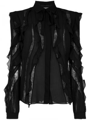 Оборчатая блузка с полупрозрачными вставками Elie Saab. Цвет: чёрный