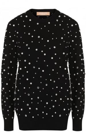 Кашемировый пуловер с круглым вырезом и декоративной отделкой Michael Kors Collection. Цвет: черный
